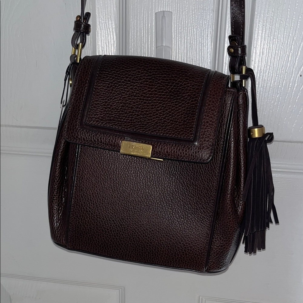 Coach Dark Brown Pebbled Leather Crossbody with Tassel